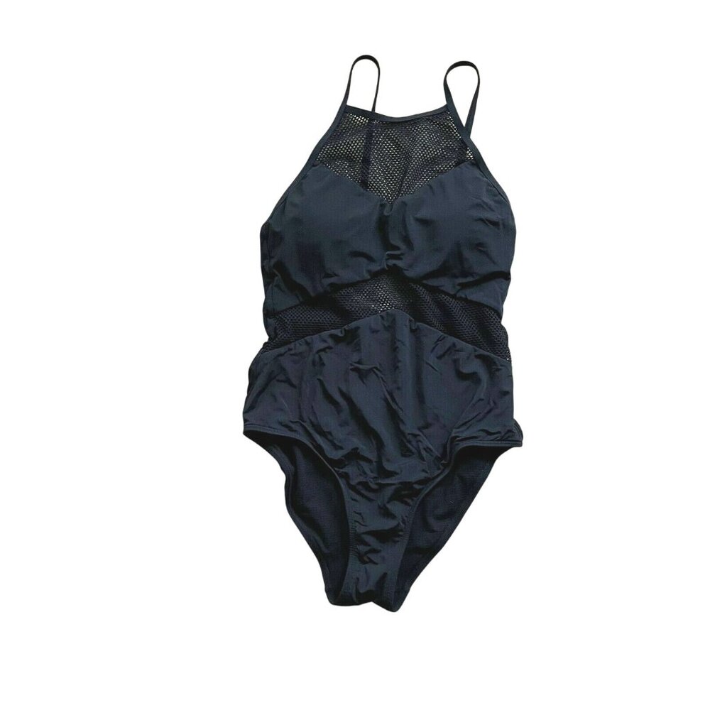 Afriel & Tabbris Sheer Mesh Panel Mariah High Neck One Piece Swimsuit Black 6